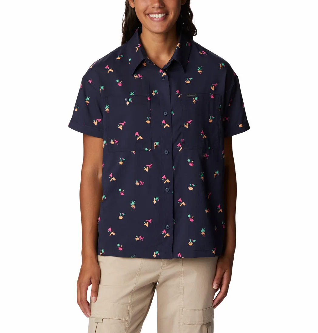Columbia Women Blue Omni-Shade Silver Ridge Utility Short Sleeve Shirt