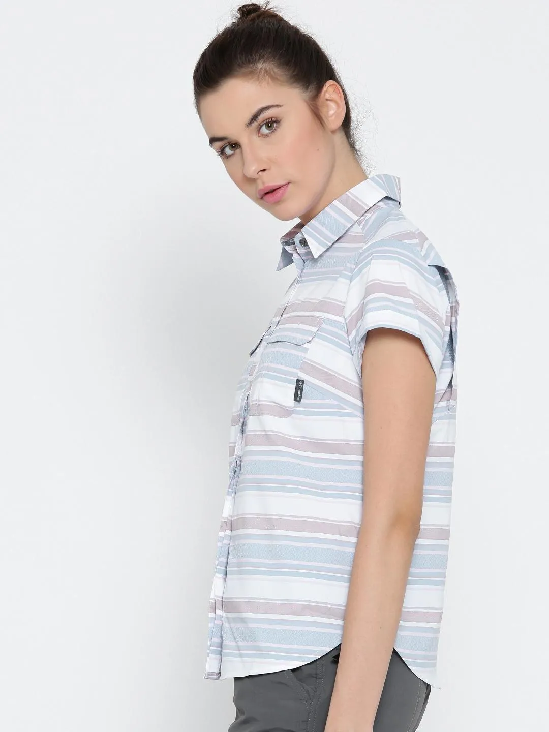Columbia Women Blue Omni-Wick Pilsner Peak Novelty Short Sleeve Shirt