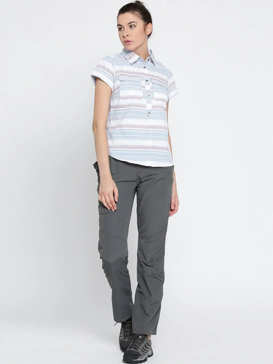 Columbia Women Blue Omni-Wick Pilsner Peak Novelty Short Sleeve Shirt
