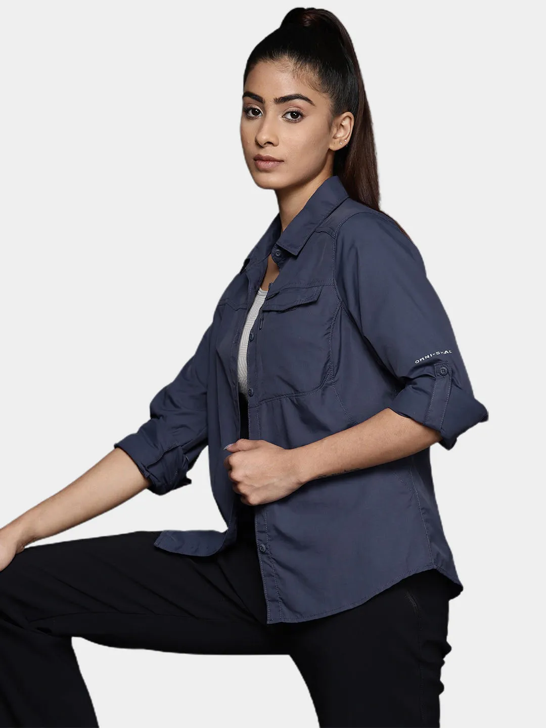 Columbia Women Blue Omni-Wick Silver Ridge 2.0 Long Sleeve Shirt