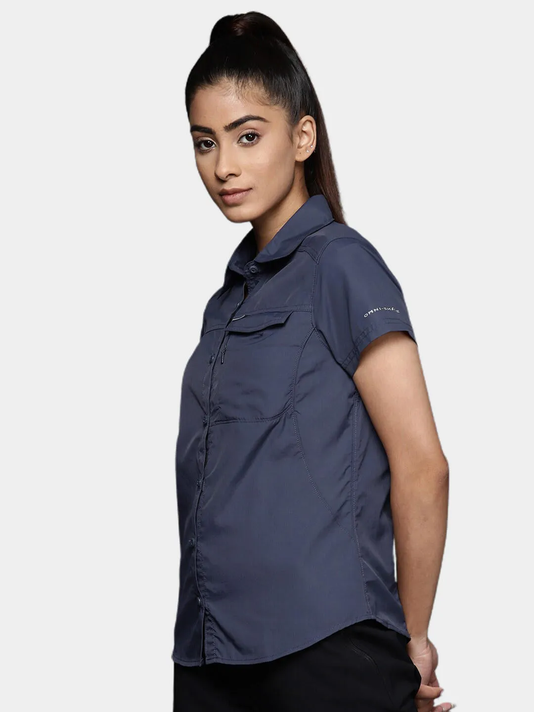 Columbia Women Blue Omni-Wick Silver Ridge 2.0 Short Sleeve Shirt