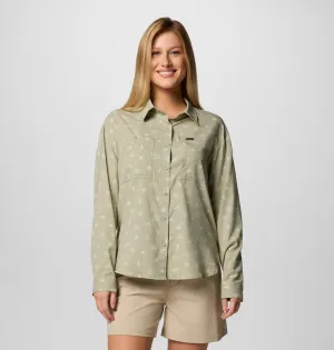 Columbia Women Green Omni-Shade Silver Ridge Utility Patterned Long Sleeve Shirt