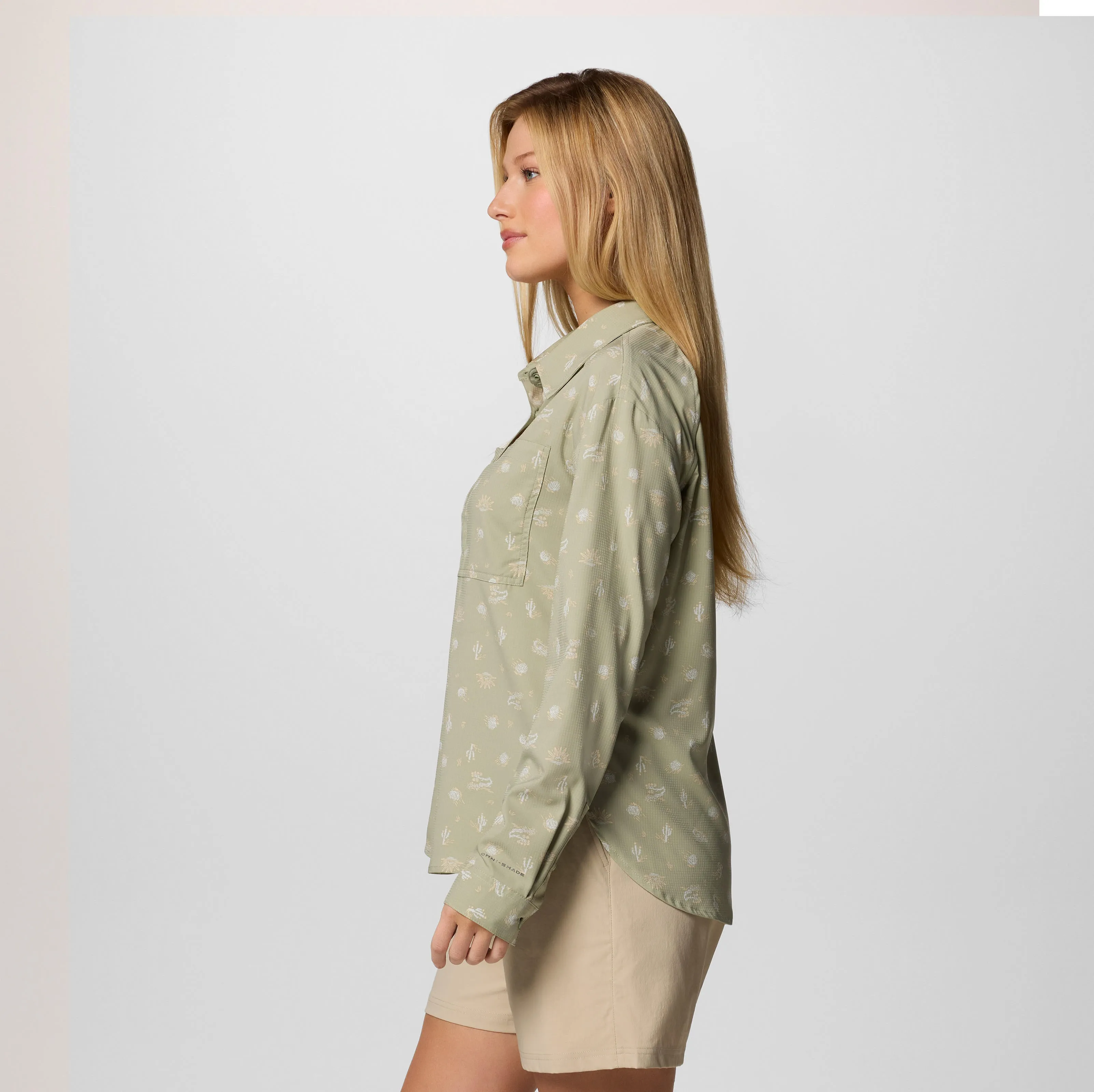 Columbia Women Green Omni-Shade Silver Ridge Utility Patterned Long Sleeve Shirt