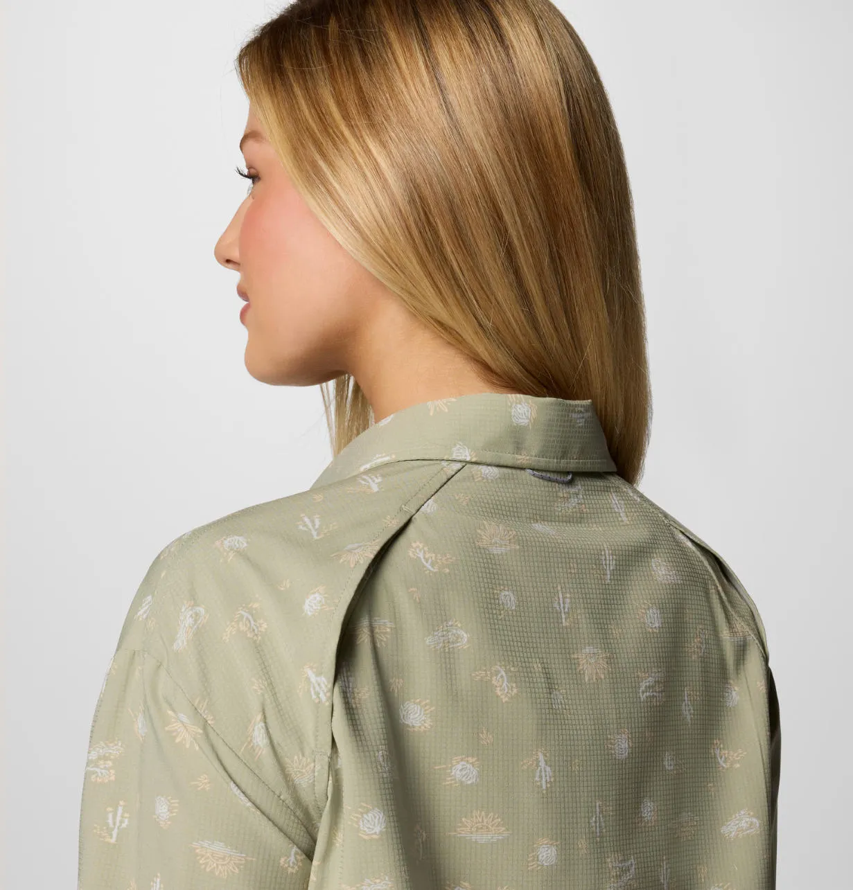 Columbia Women Green Omni-Shade Silver Ridge Utility Patterned Long Sleeve Shirt