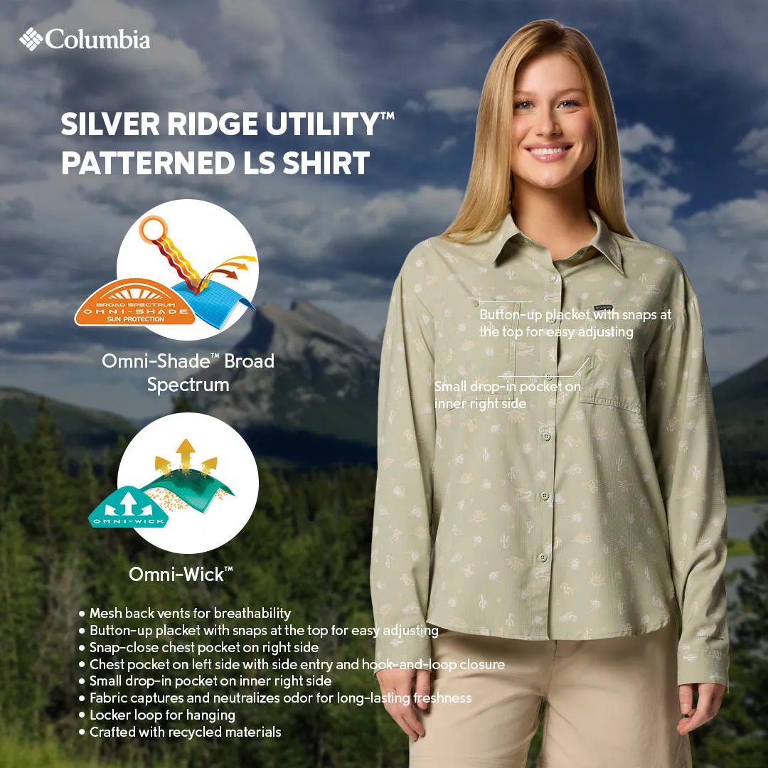 Columbia Women Green Omni-Shade Silver Ridge Utility Patterned Long Sleeve Shirt