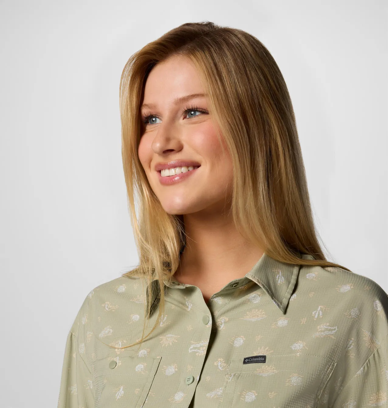 Columbia Women Green Omni-Shade Silver Ridge Utility Patterned Long Sleeve Shirt