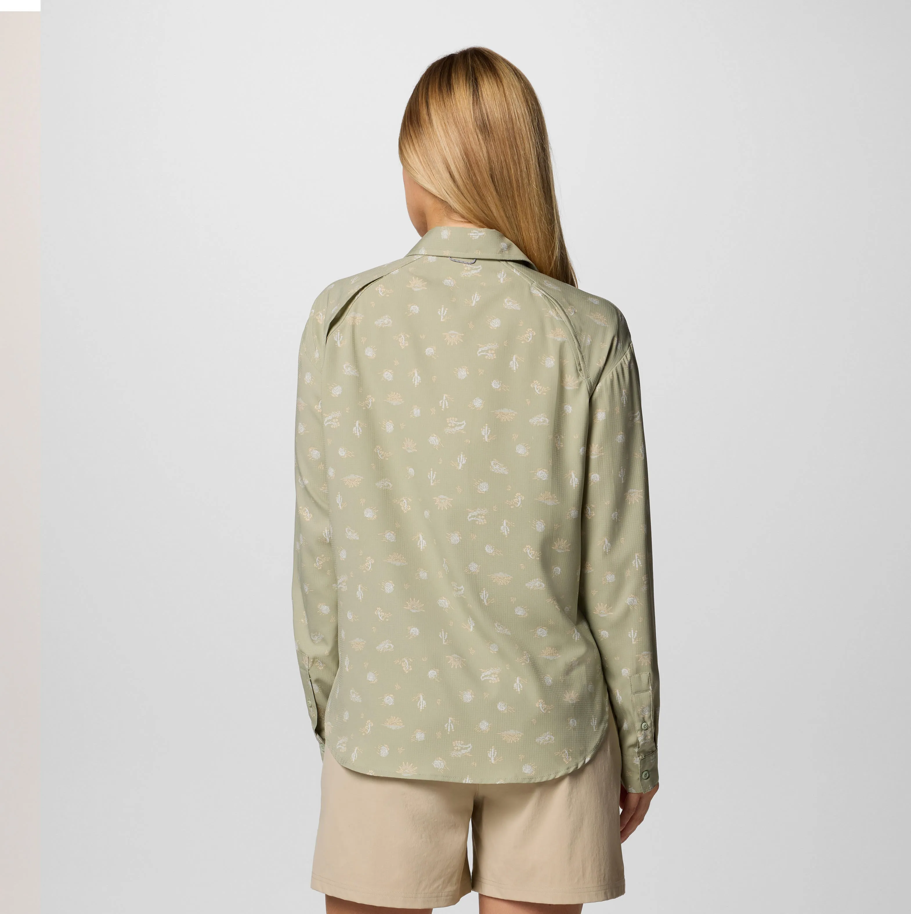 Columbia Women Green Omni-Shade Silver Ridge Utility Patterned Long Sleeve Shirt