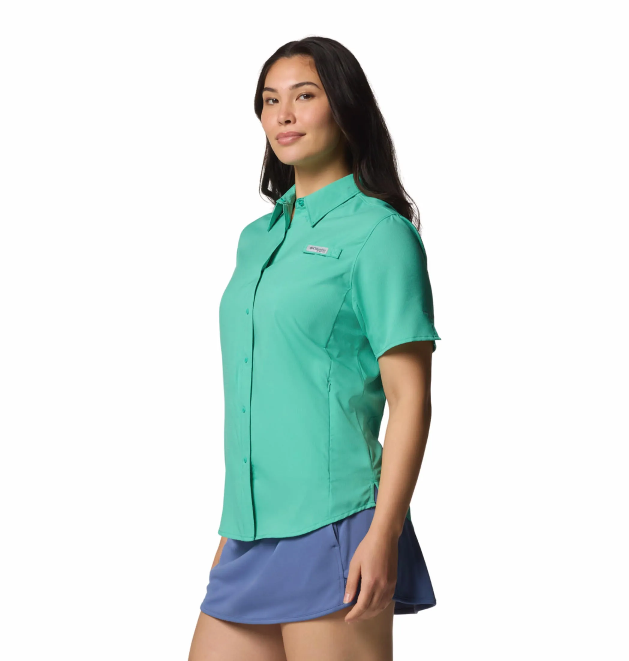 Columbia Women Green Omni-Shade Tamiami II Short Sleeve Shirt