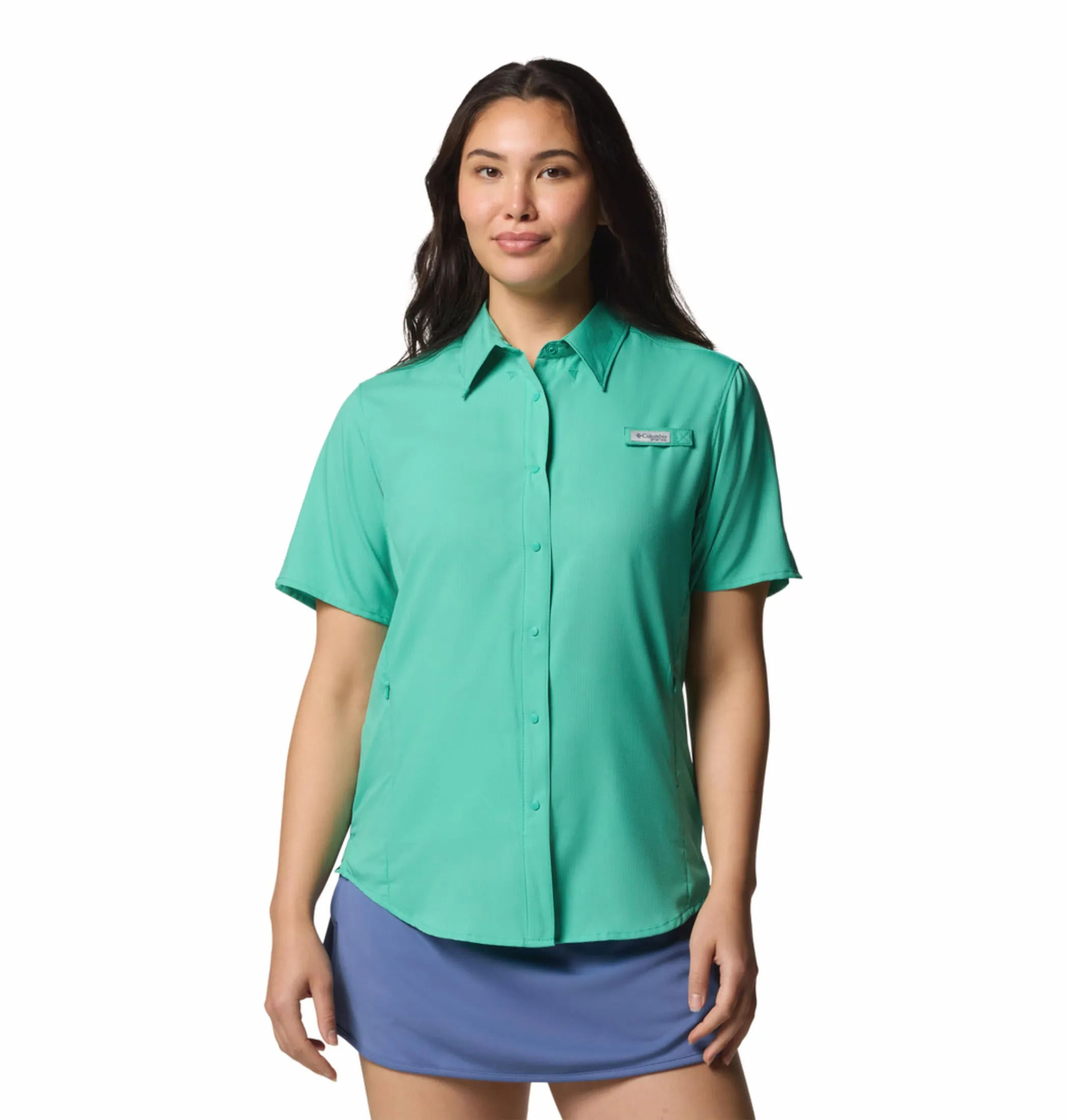 Columbia Women Green Omni-Shade Tamiami II Short Sleeve Shirt