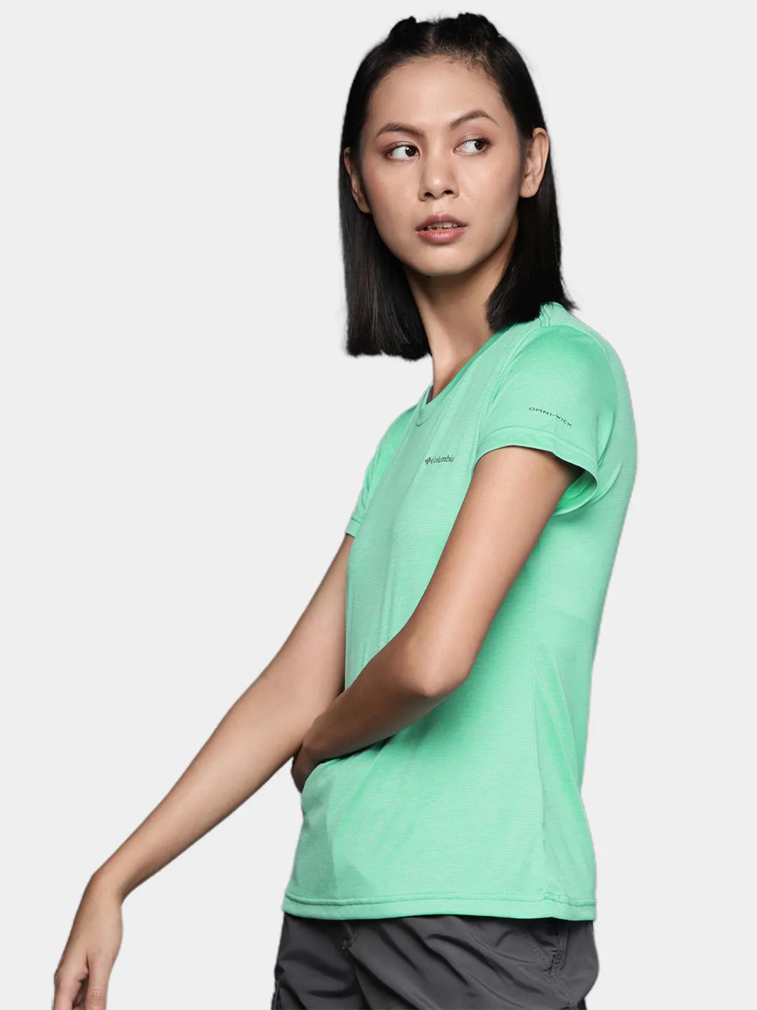 Columbia Women Green Omni-Wick Hike Crew Tshirt