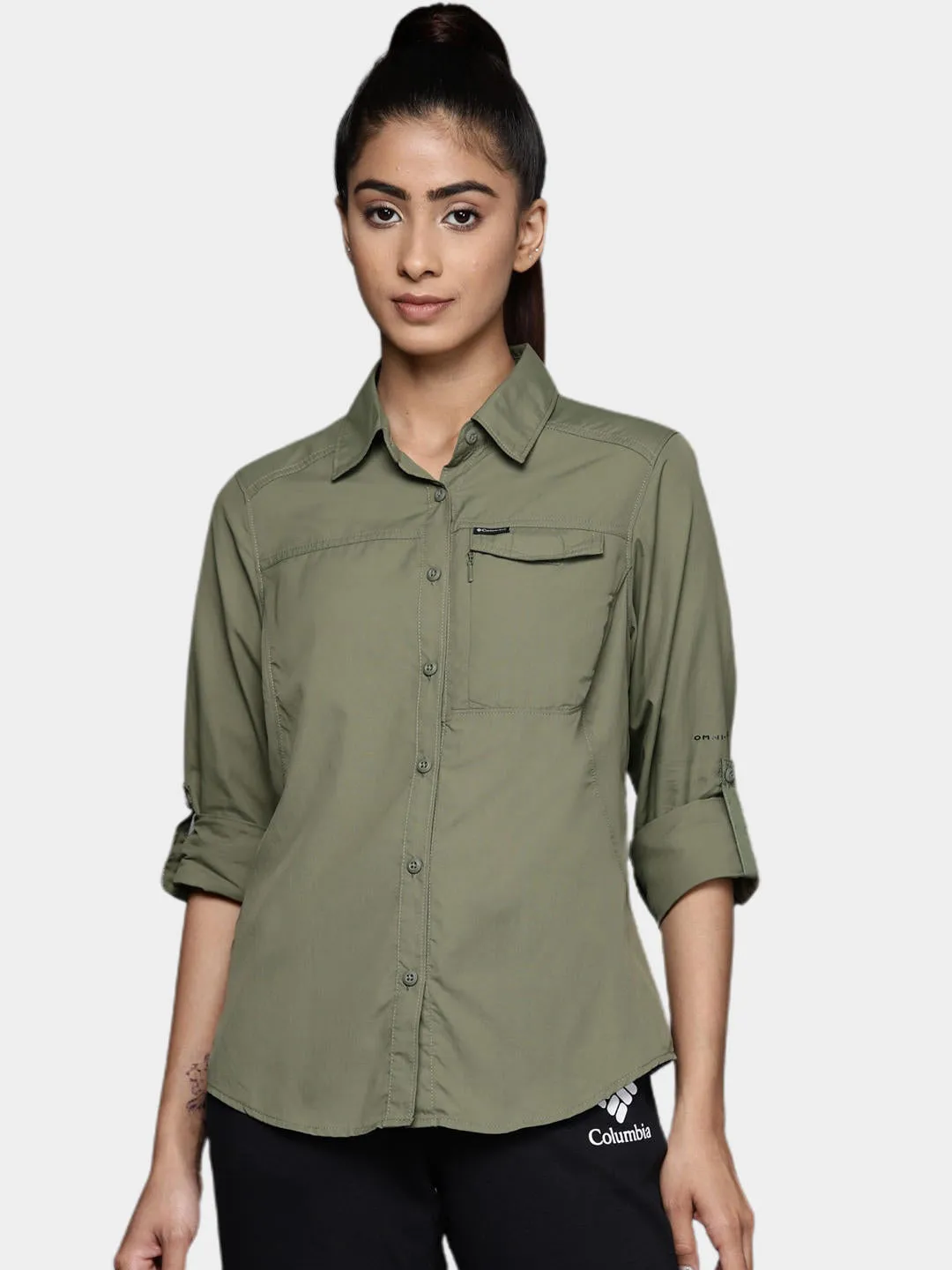 Columbia Women Green Omni-Wick Silver Ridge 2.0 Long Sleeve Shirt