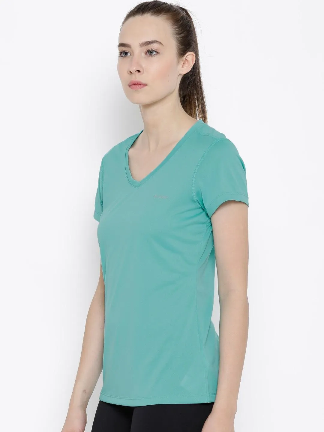 Columbia Women Green Omni-Wick Tech TrekShort Sleeve Tshirt