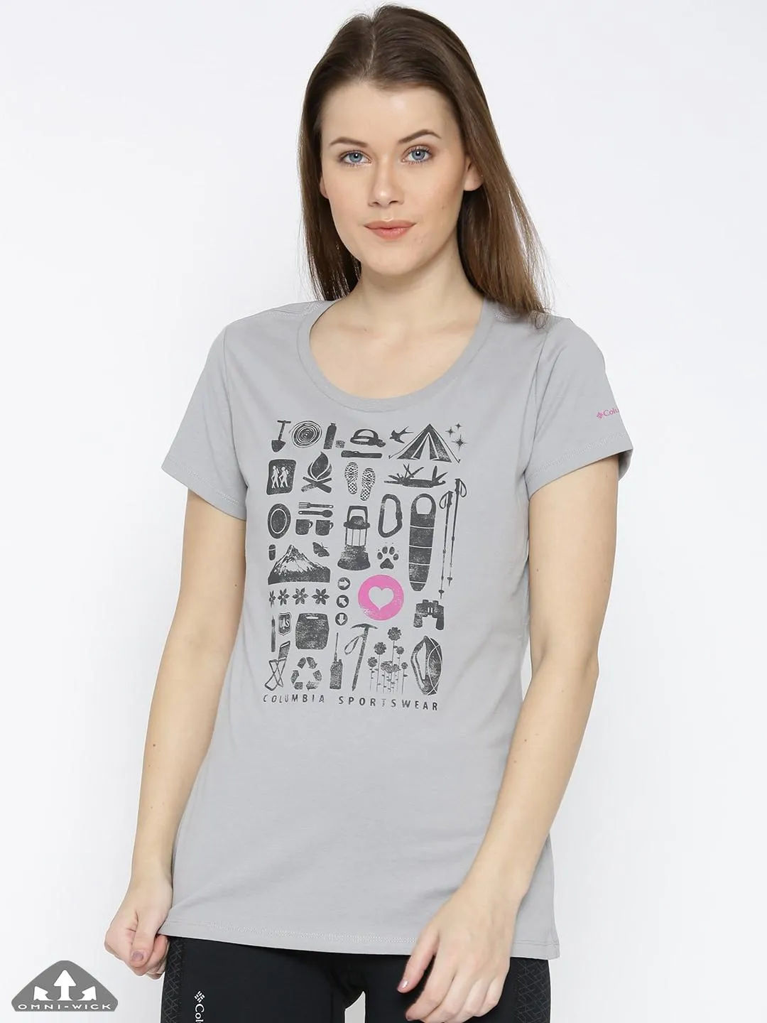 Columbia Women Grey Omni-Wick Camp Stamp Performance Tshirt