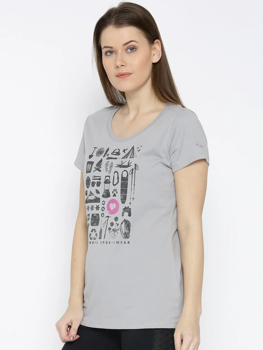 Columbia Women Grey Omni-Wick Camp Stamp Performance Tshirt