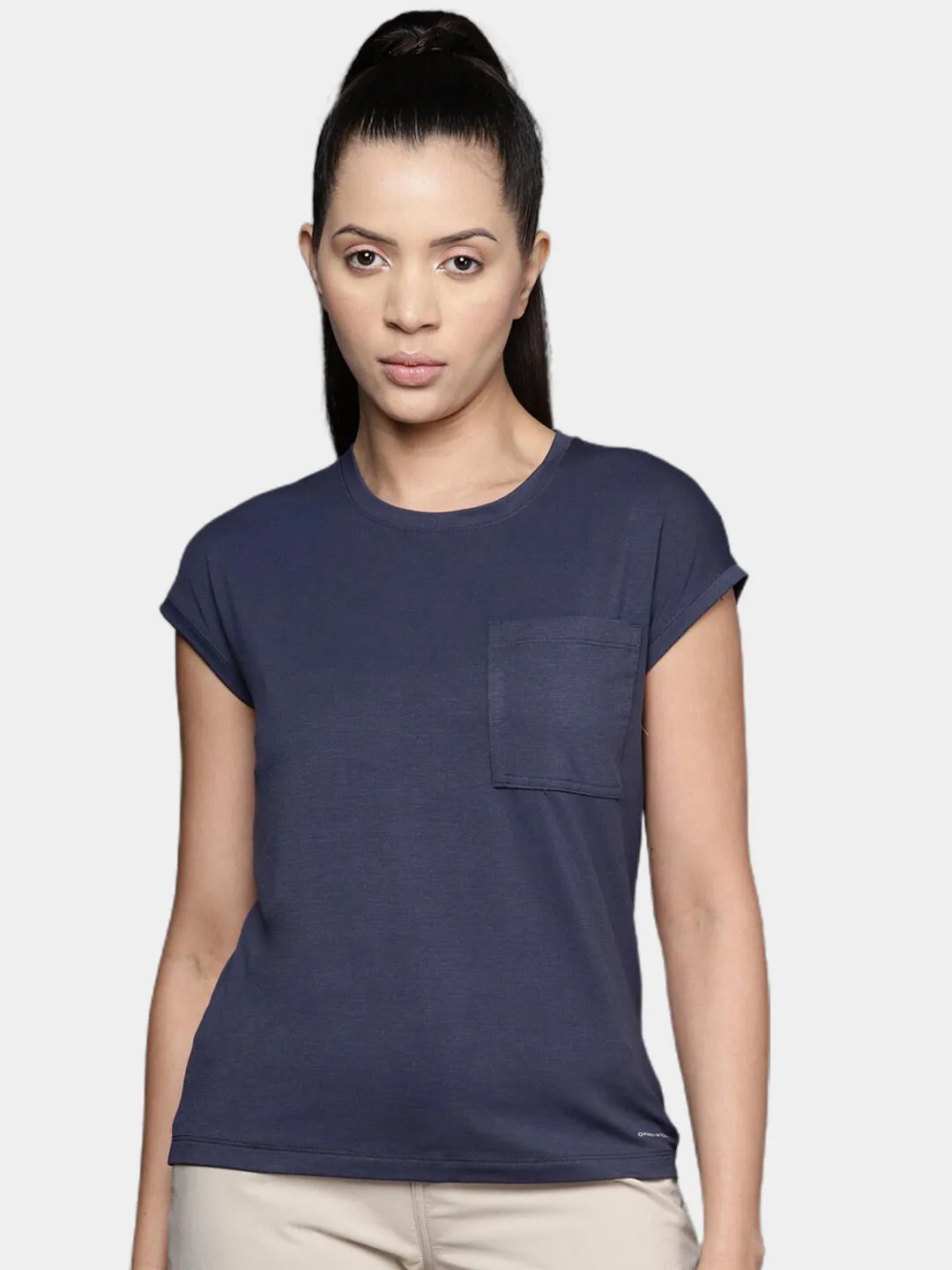 Columbia Women Navy Blue Omni-Wick Boundless Trek Tshirt