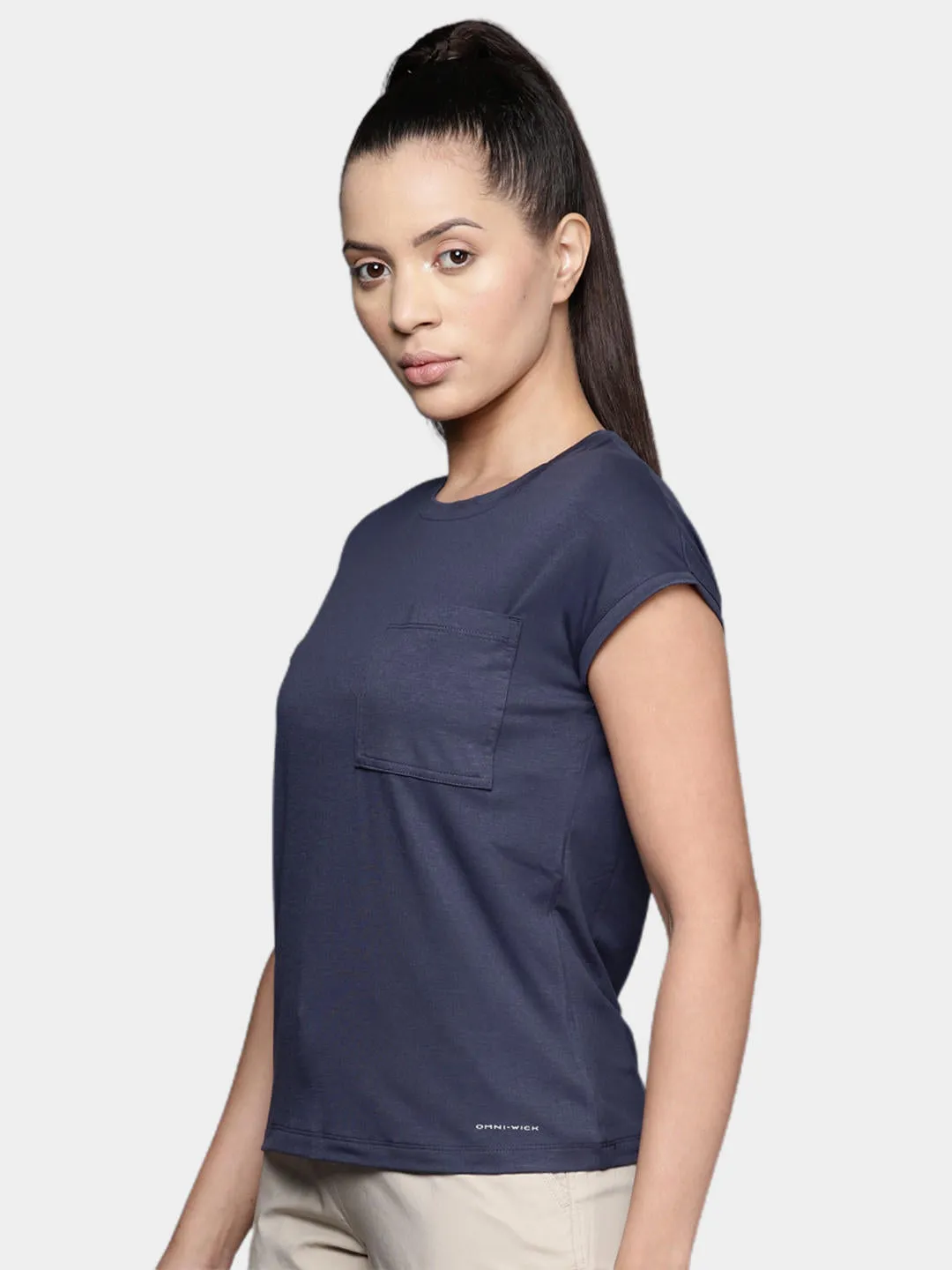 Columbia Women Navy Blue Omni-Wick Boundless Trek Tshirt