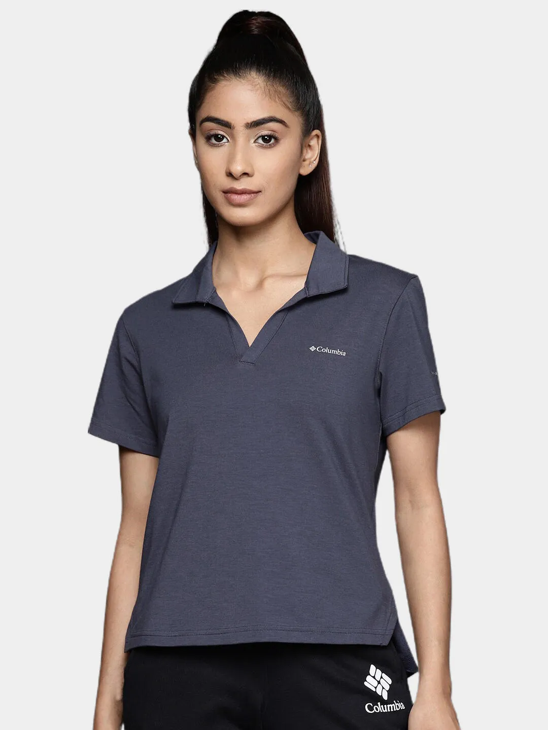 Columbia Women Navy Blue Omni-Wick W Sun Trek Polo Tshirt