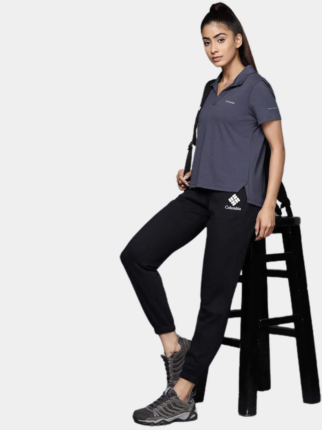 Columbia Women Navy Blue Omni-Wick W Sun Trek Polo Tshirt