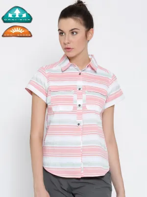 Columbia Women Orange Omni-Wick Pilsner Peak Novelty Short Sleeve Shirt