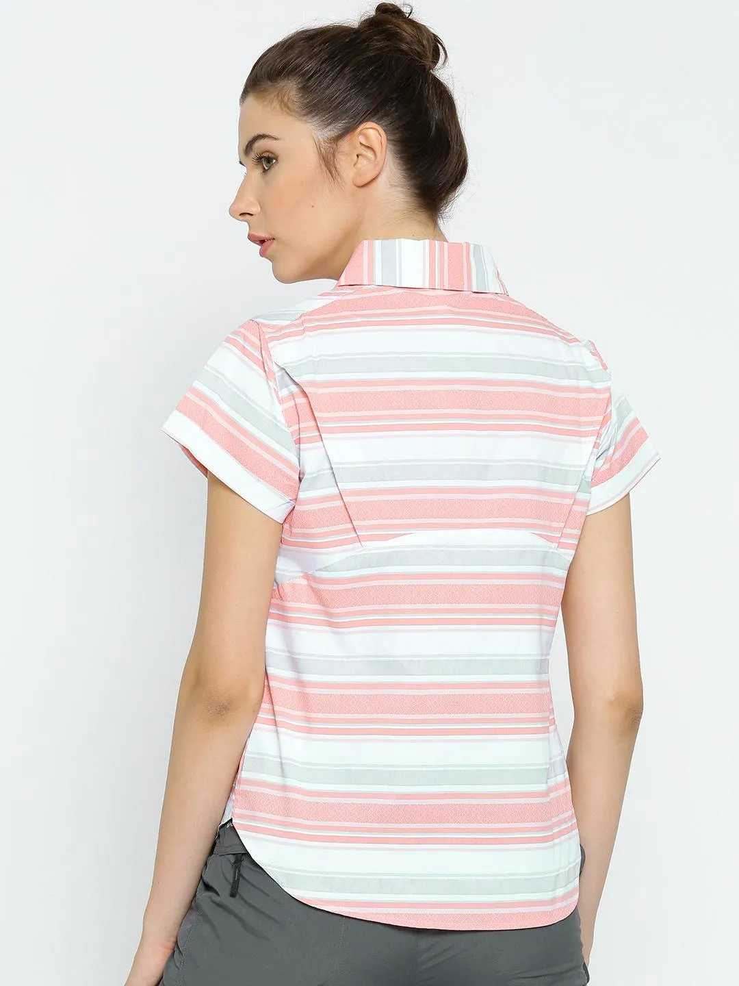 Columbia Women Orange Omni-Wick Pilsner Peak Novelty Short Sleeve Shirt