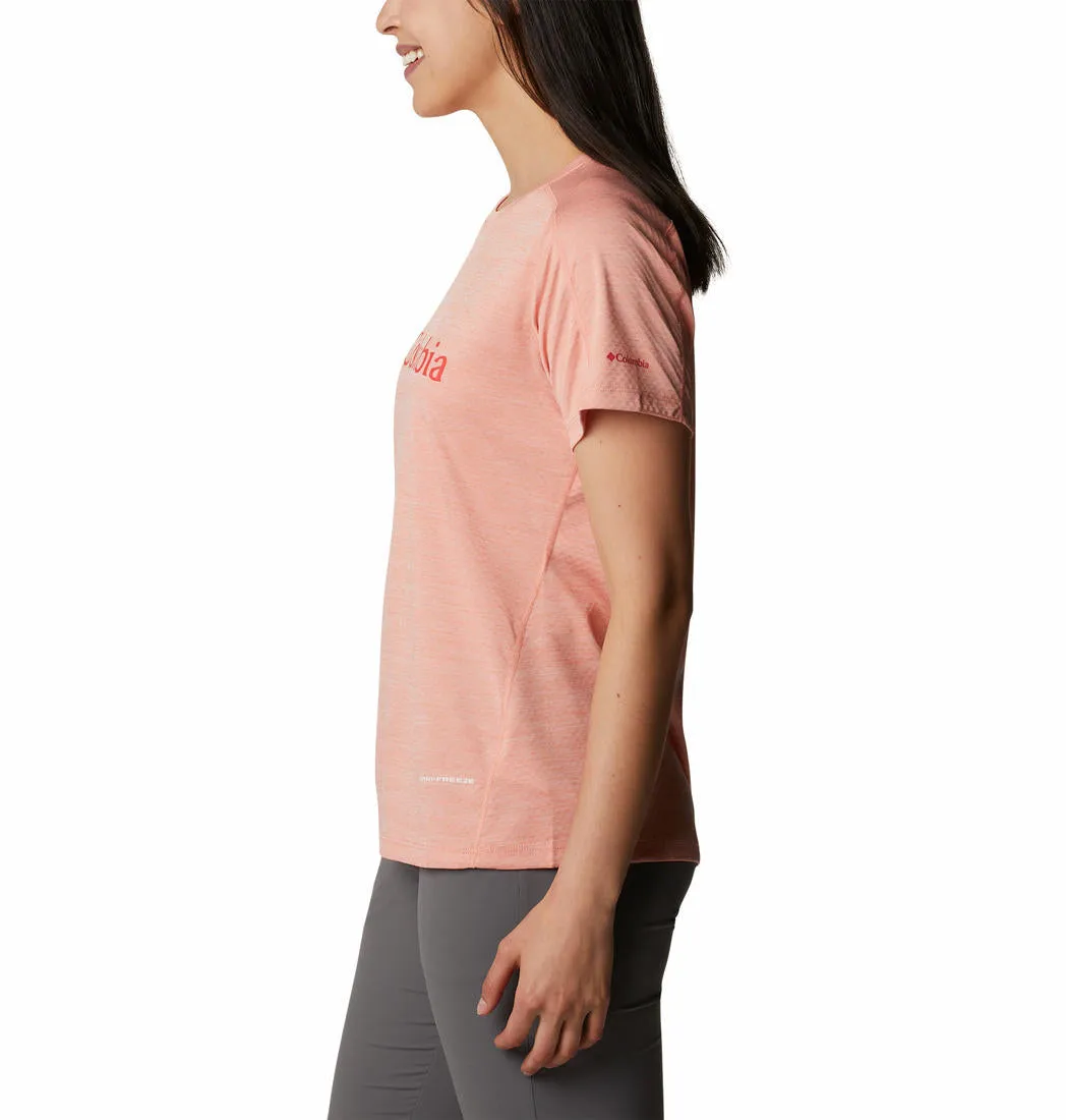 Columbia Women Peach Omni-Freeze W Zero Rules Graphic Crew Tshirt
