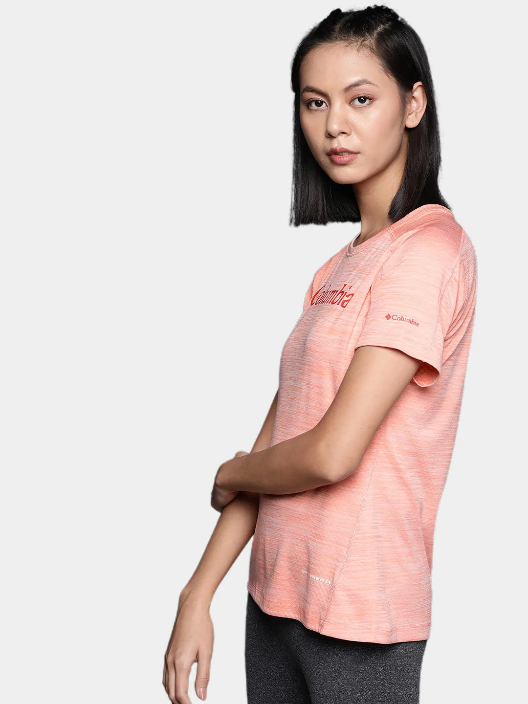 Columbia Women Peach Omni-Freeze W Zero Rules Graphic Crew Tshirt