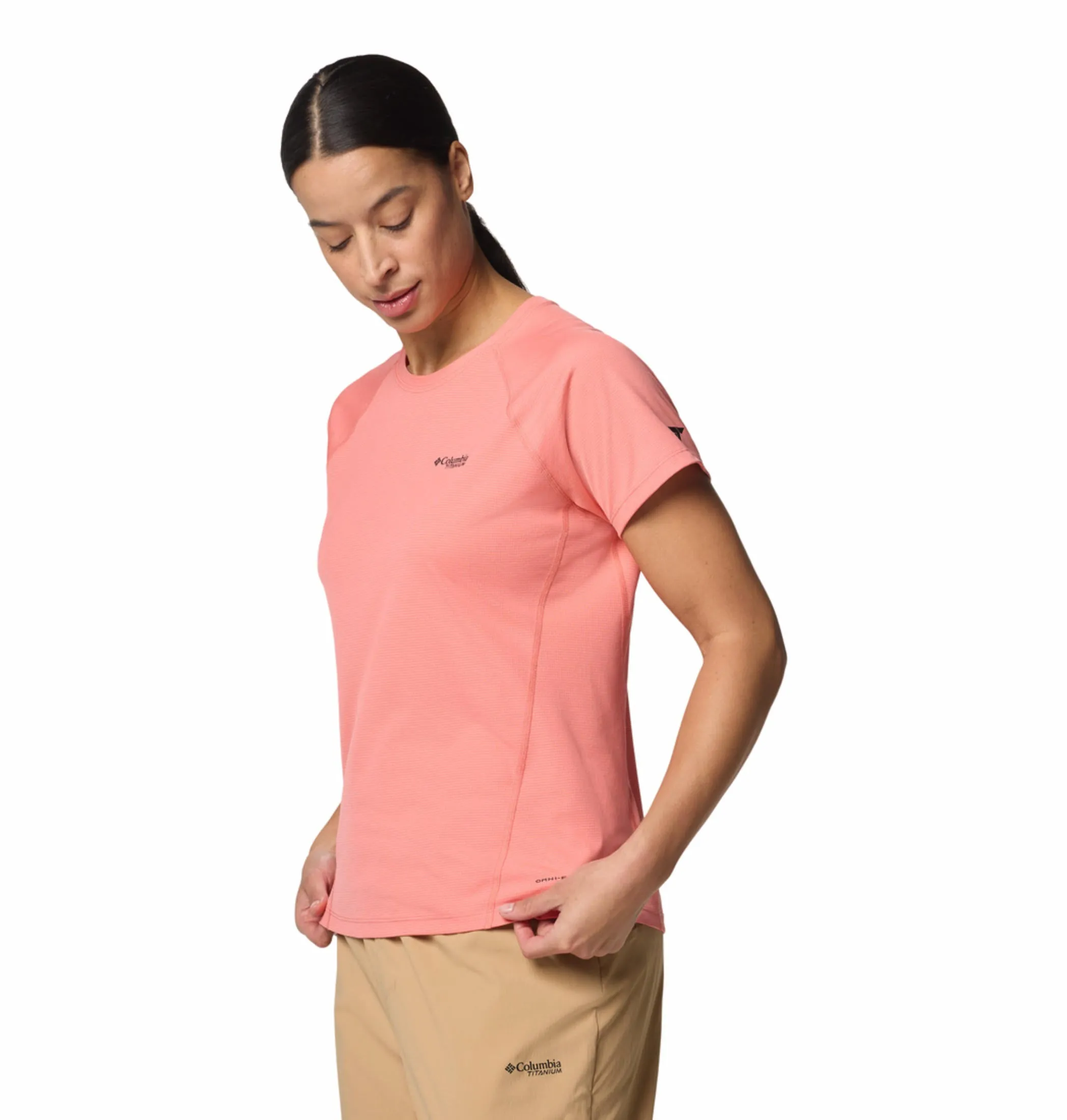 Columbia Women Pink Omni-Freeze Cirque River Pro Crew Tshirt