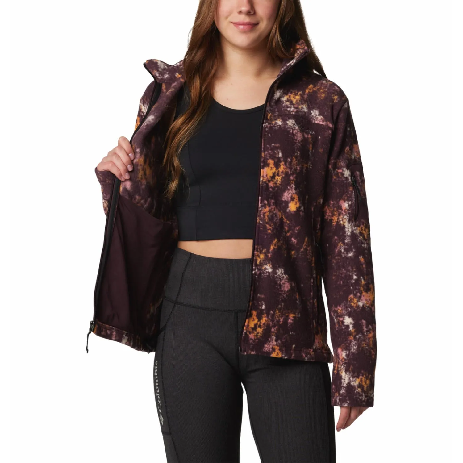 Columbia Women Red Fast Trek Printed Fleece Jacket
