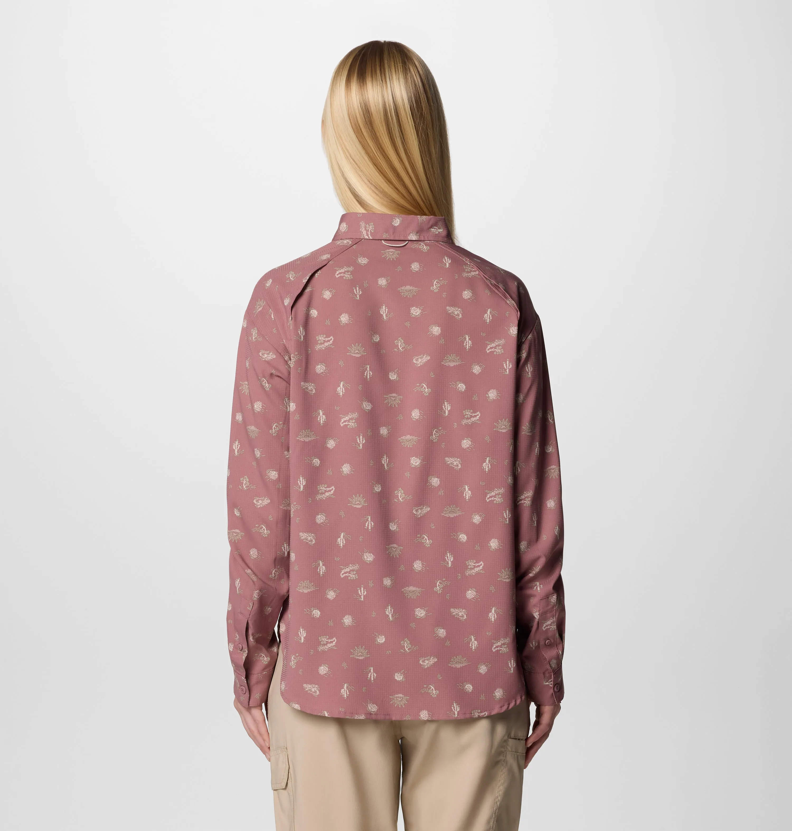 Columbia Women Red Omni-Shade Silver Ridge Utility Patterned Long Sleeve Shirt