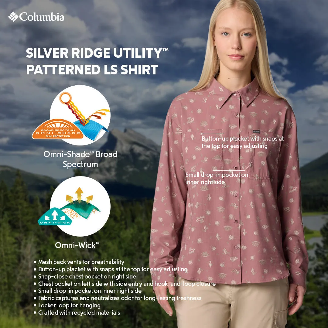 Columbia Women Red Omni-Shade Silver Ridge Utility Patterned Long Sleeve Shirt