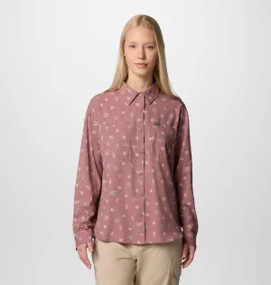 Columbia Women Red Omni-Shade Silver Ridge Utility Patterned Long Sleeve Shirt