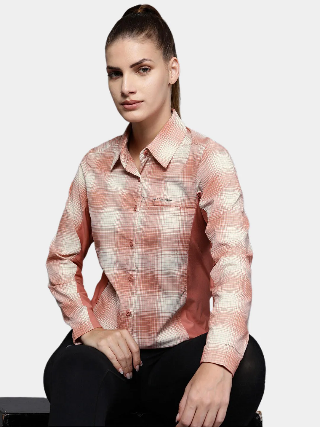 Columbia Women Red Omni-Shield Claudia Ridge Long Sleeve Shirt