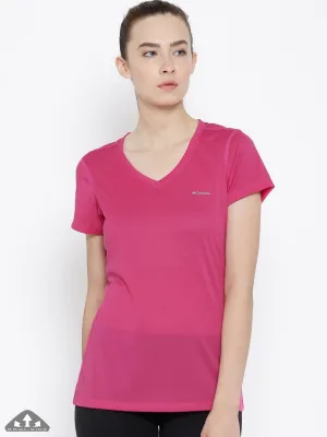 Columbia Women Red Omni-Wick Tech TrekShort Sleeve Tshirt