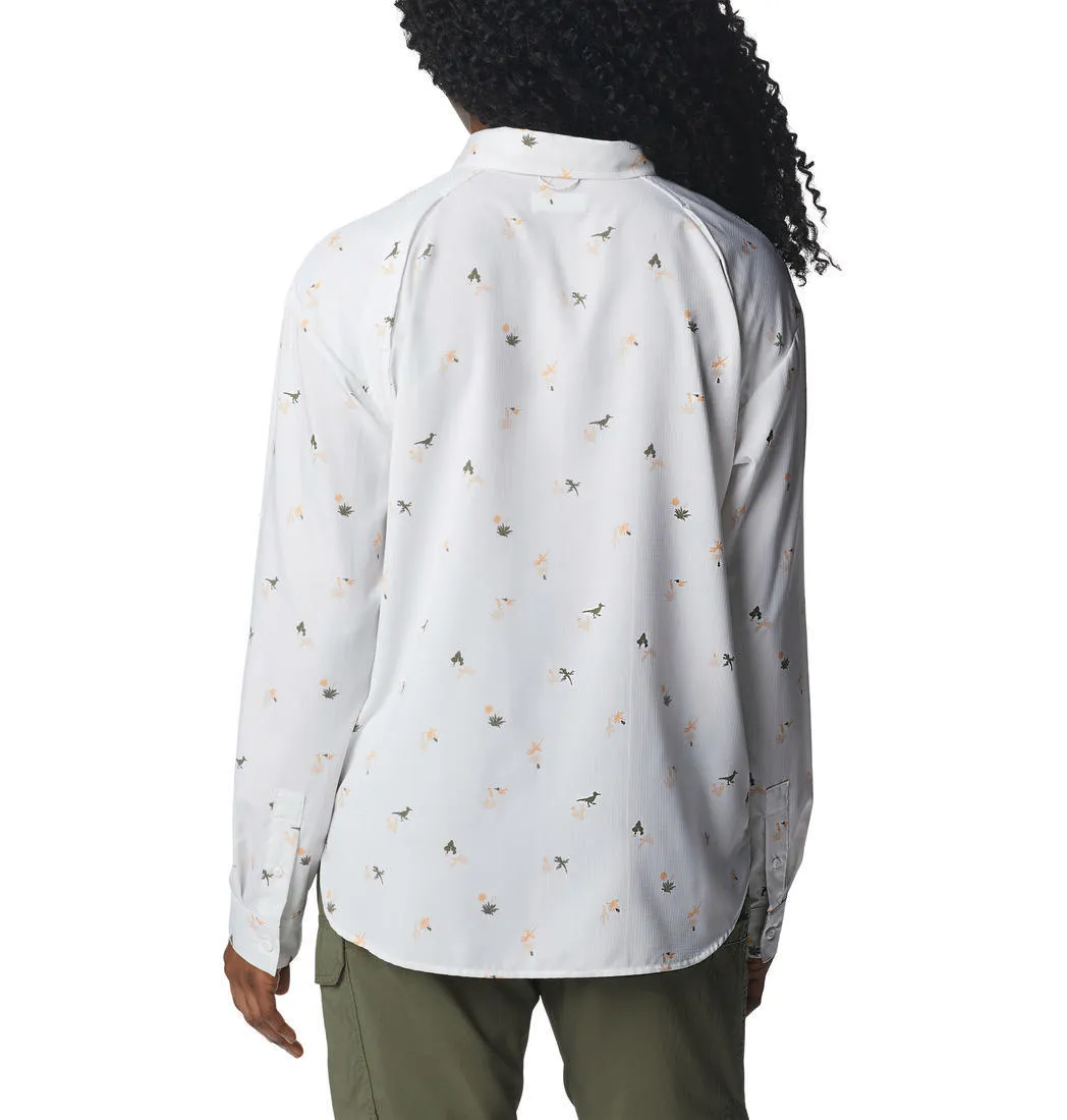 Columbia Women White Omni-Shade Silver Ridge Utility Patterned Long Sleeve Shirt