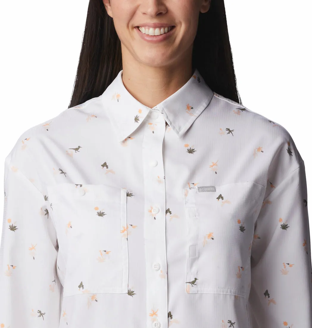 Columbia Women White Omni-Shade Silver Ridge Utility Patterned Long Sleeve Shirt