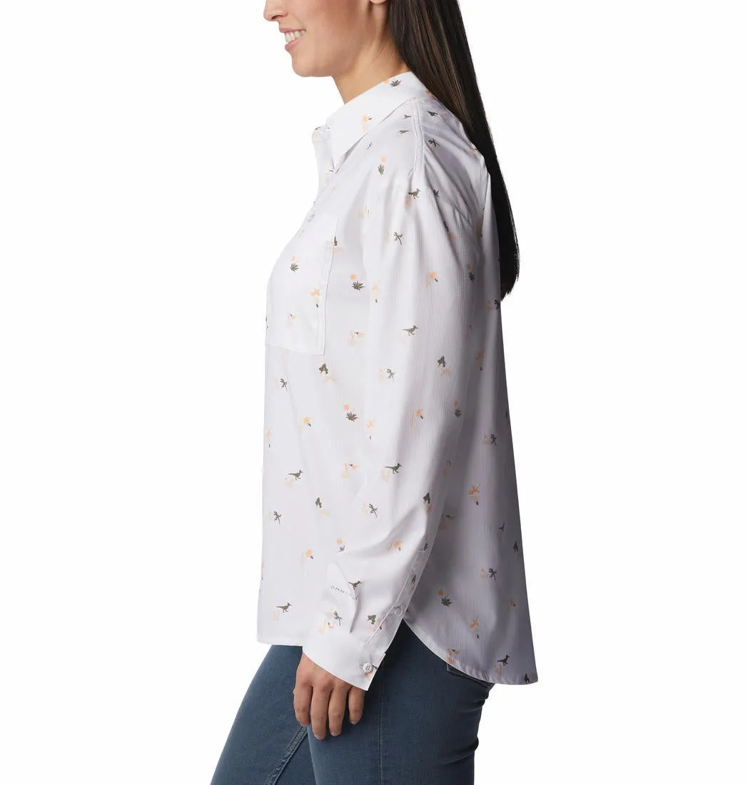 Columbia Women White Omni-Shade Silver Ridge Utility Patterned Long Sleeve Shirt