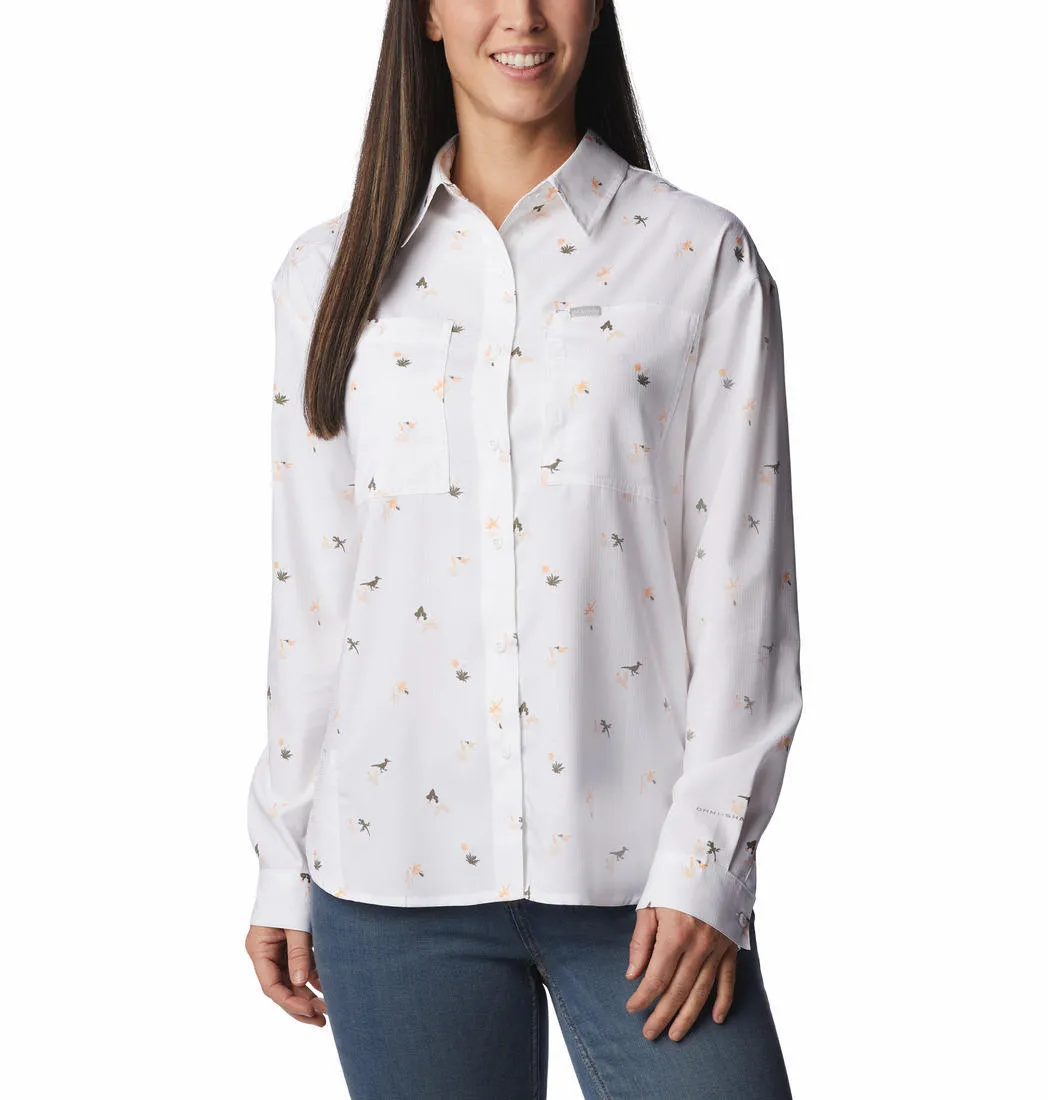 Columbia Women White Omni-Shade Silver Ridge Utility Patterned Long Sleeve Shirt