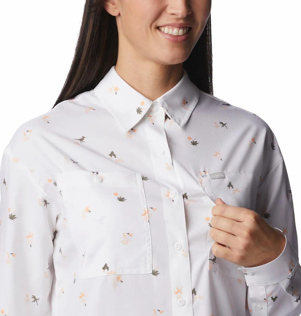 Columbia Women White Omni-Shade Silver Ridge Utility Patterned Long Sleeve Shirt
