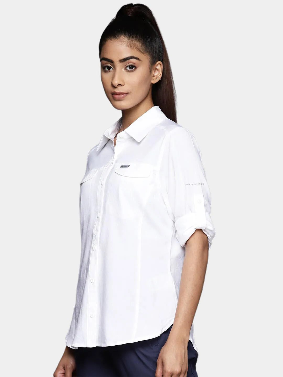 Columbia Women White Omni-Wick Silver Ridge Lite Long Sleeve Shirt