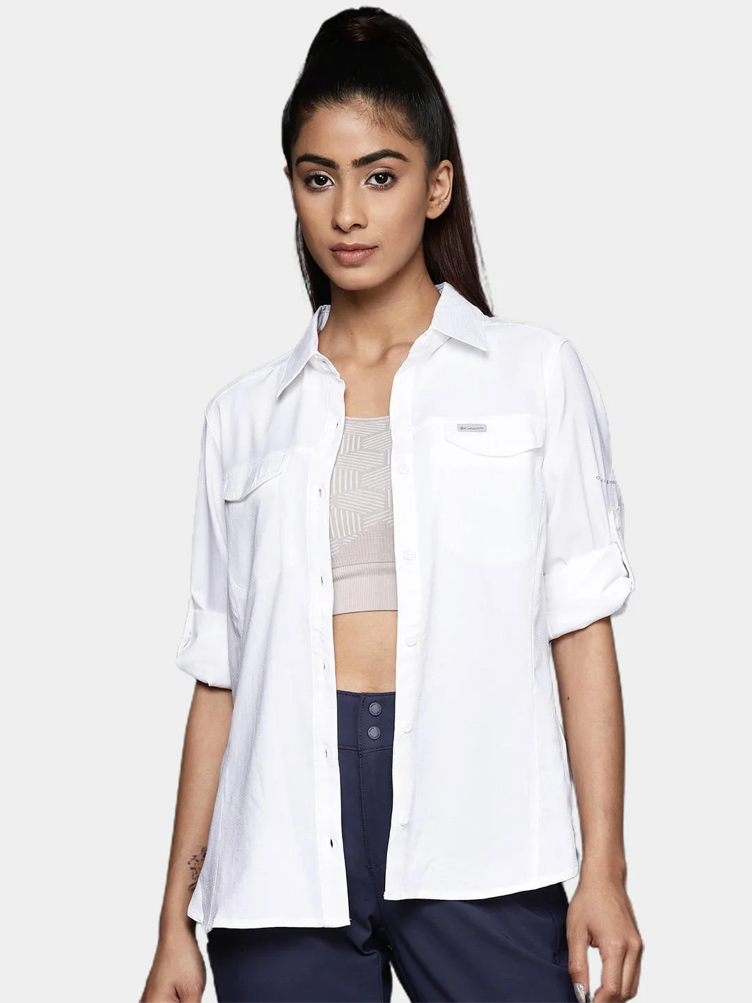 Columbia Women White Omni-Wick Silver Ridge Lite Long Sleeve Shirt
