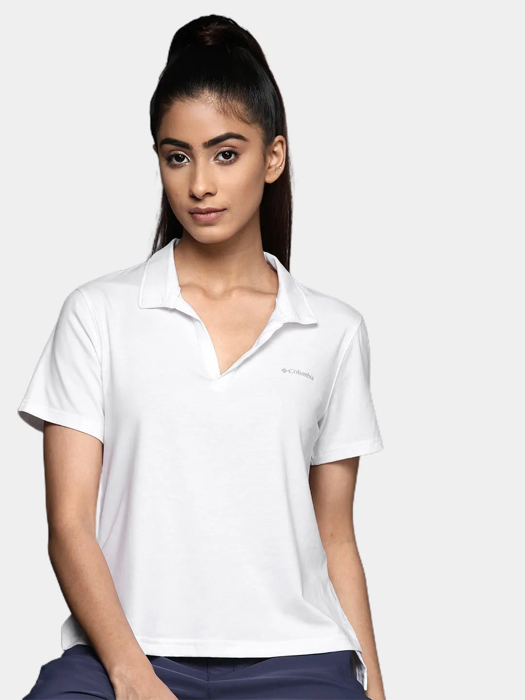 Columbia Women White Omni-Wick W Sun Trek Polo Tshirt