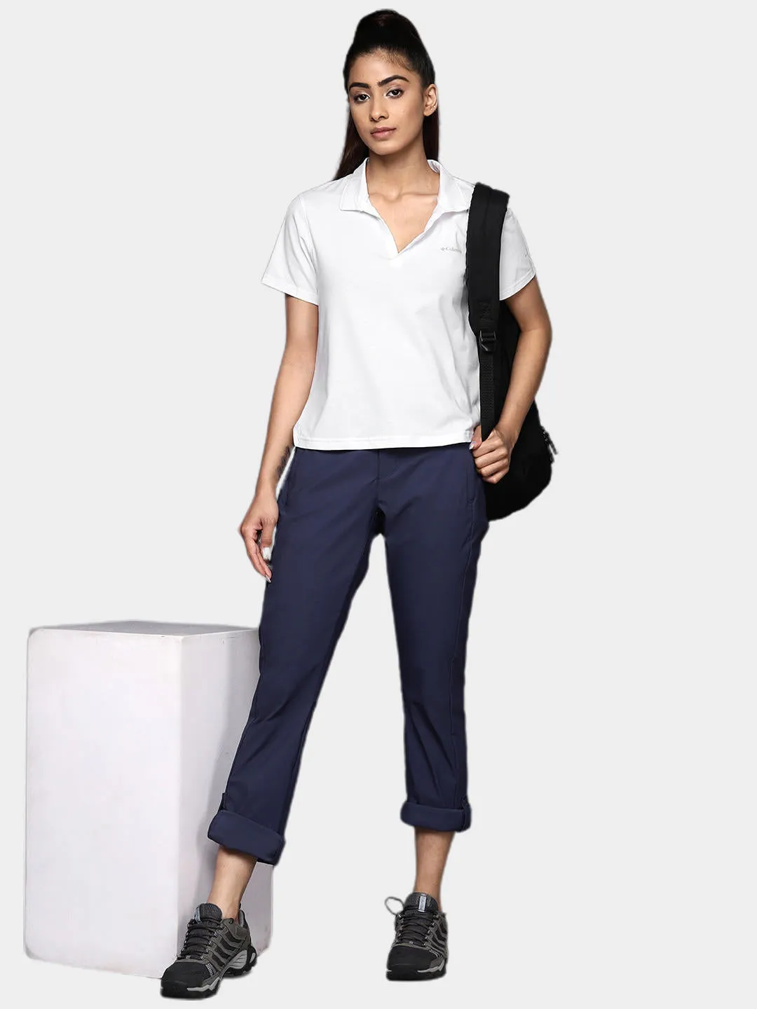 Columbia Women White Omni-Wick W Sun Trek Polo Tshirt