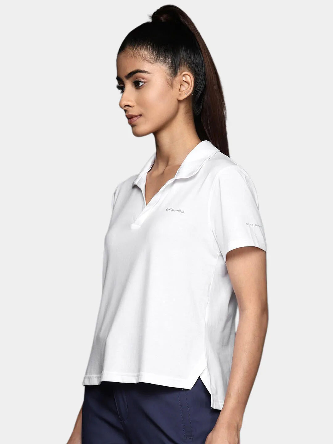 Columbia Women White Omni-Wick W Sun Trek Polo Tshirt