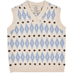 Copenhagen Colors Cream Blue Combi Harlequin Merino Classic Vest
