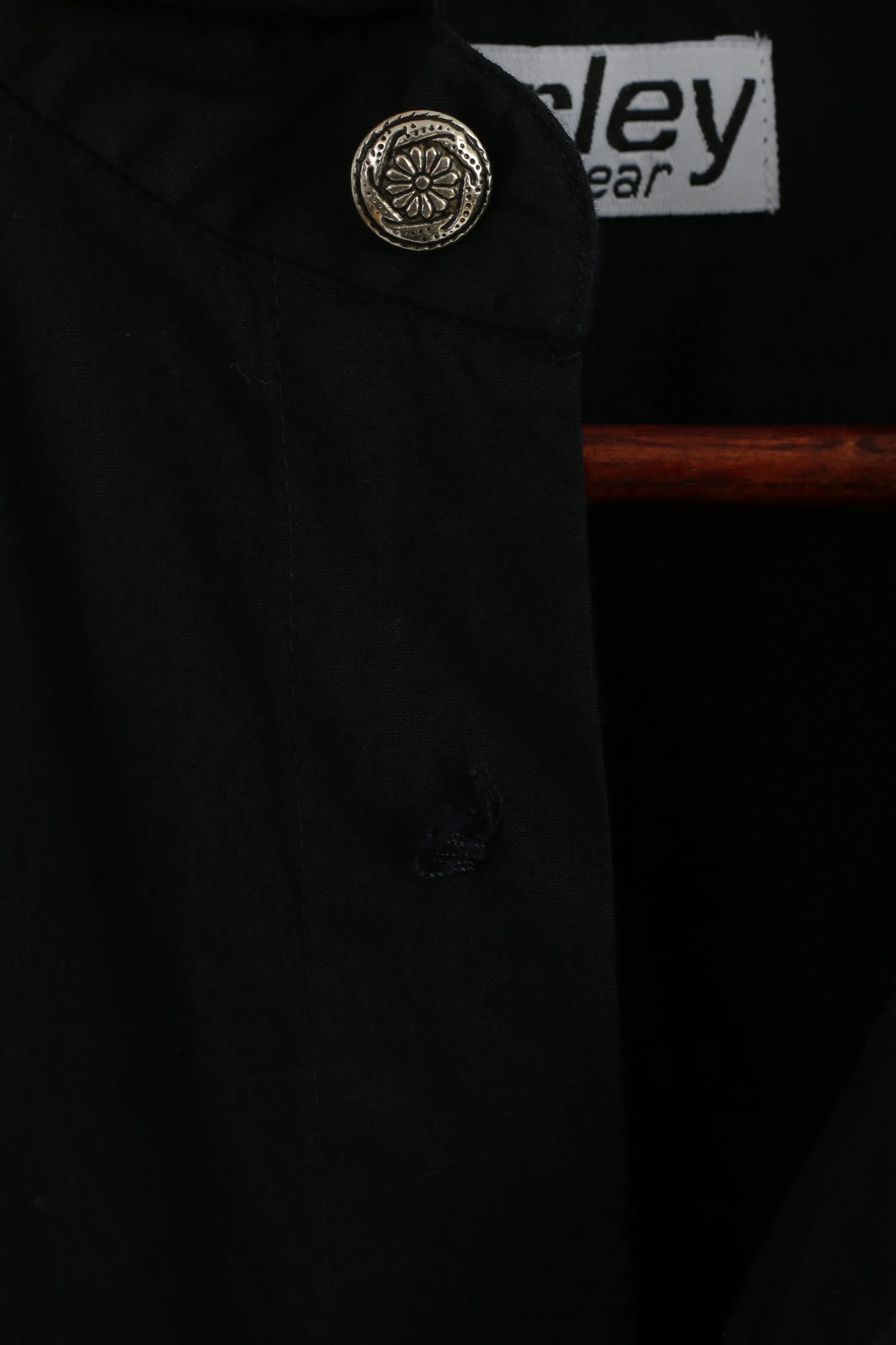 Corley Sportswear Men 45/46 XL Casual Shirt Black Silver Buttons Detailed Long Sleeve