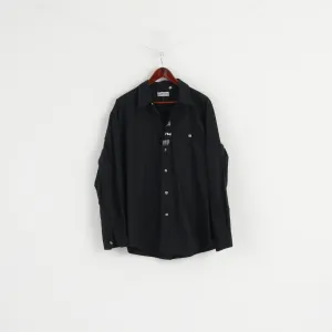 Corley Sportswear Men 45/46 XL Casual Shirt Black Silver Buttons Detailed Long Sleeve