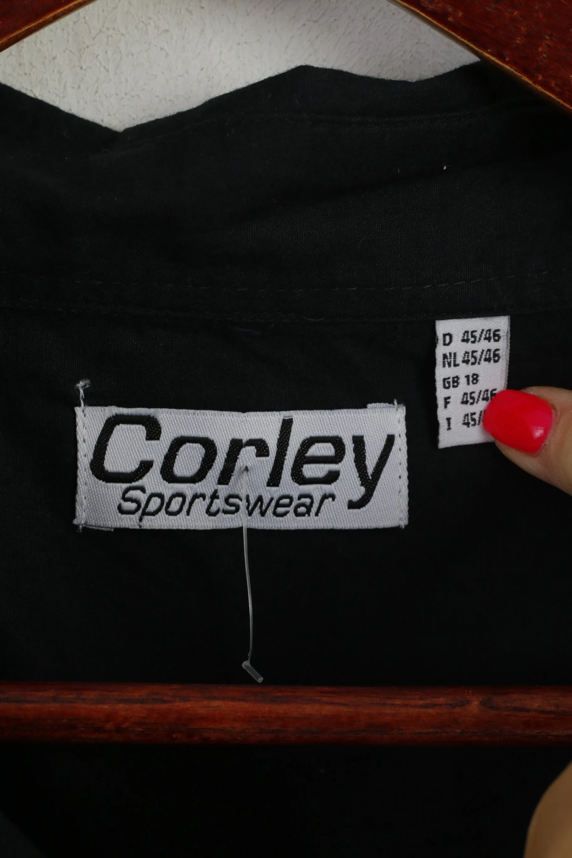 Corley Sportswear Men 45/46 XL Casual Shirt Black Silver Buttons Detailed Long Sleeve