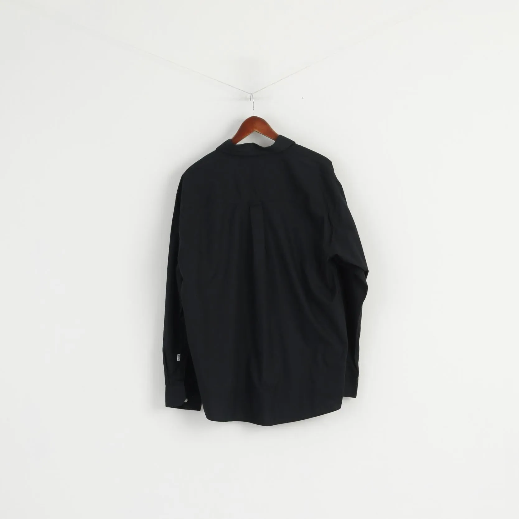 Corley Sportswear Men 45/46 XL Casual Shirt Black Silver Buttons Detailed Long Sleeve