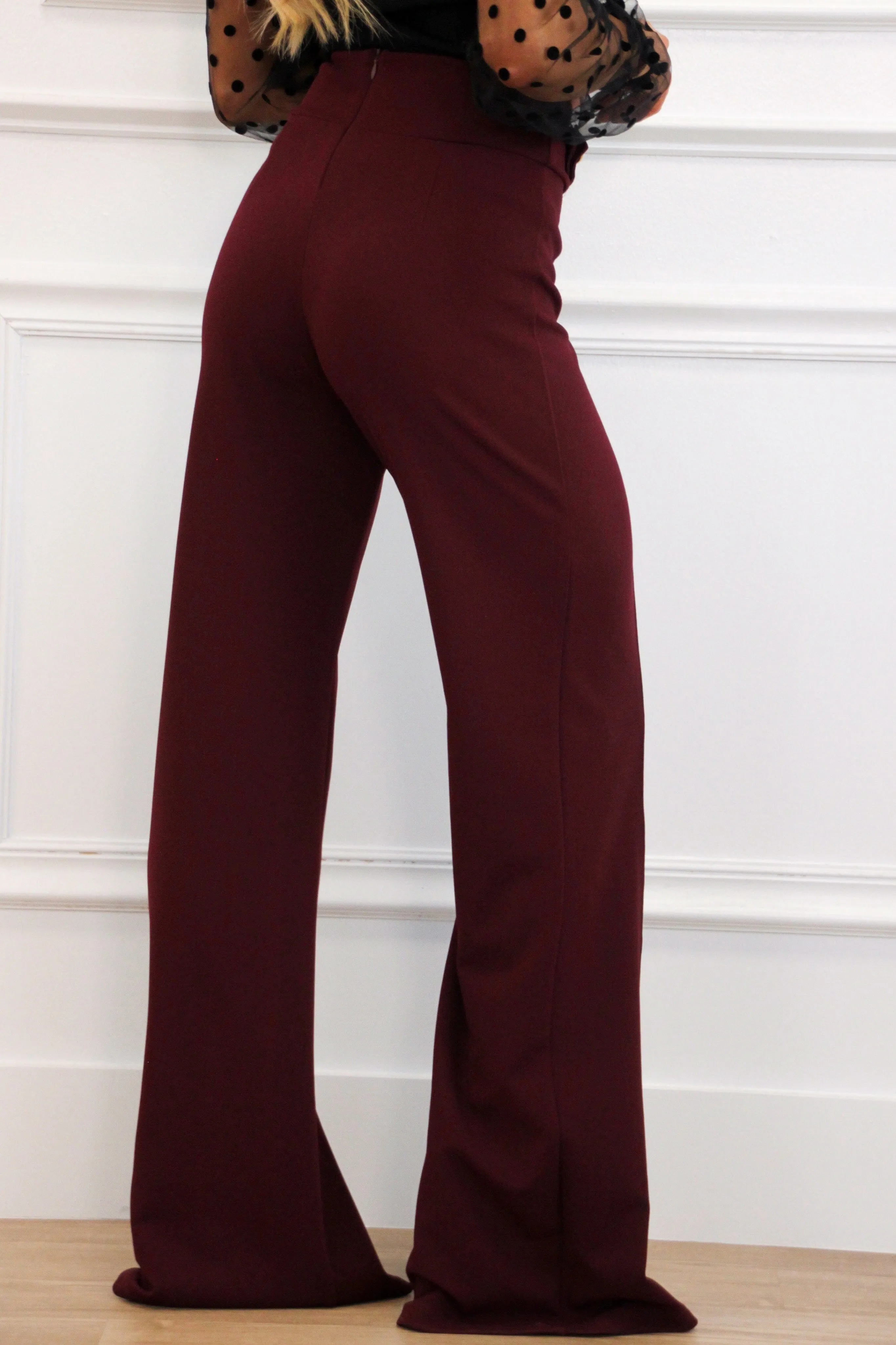Corporate Chic High Waisted Pants: Wine