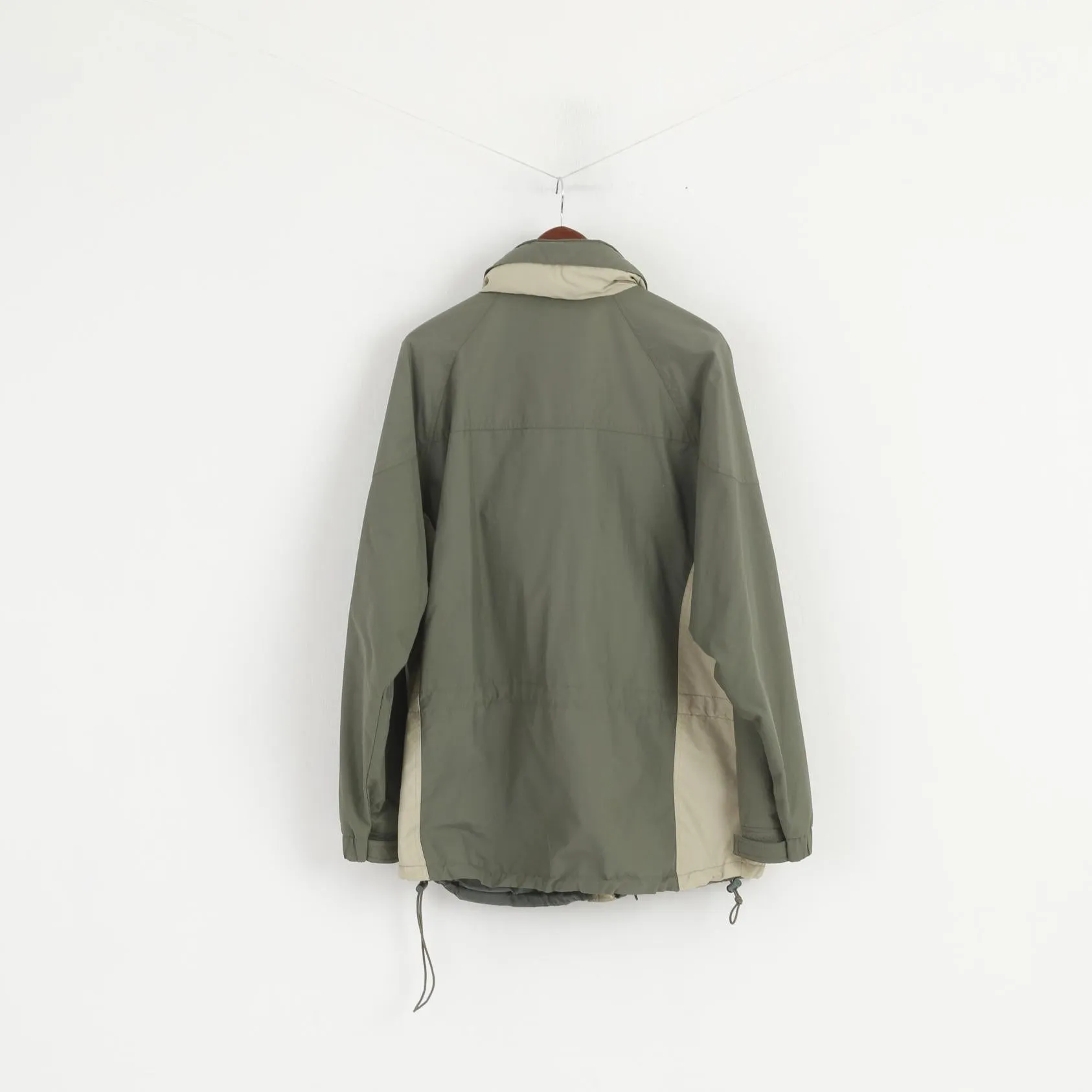 Cotton Traders Men L Jacket Green Nylon Waterproof Hidden Hood Outdoor Top
